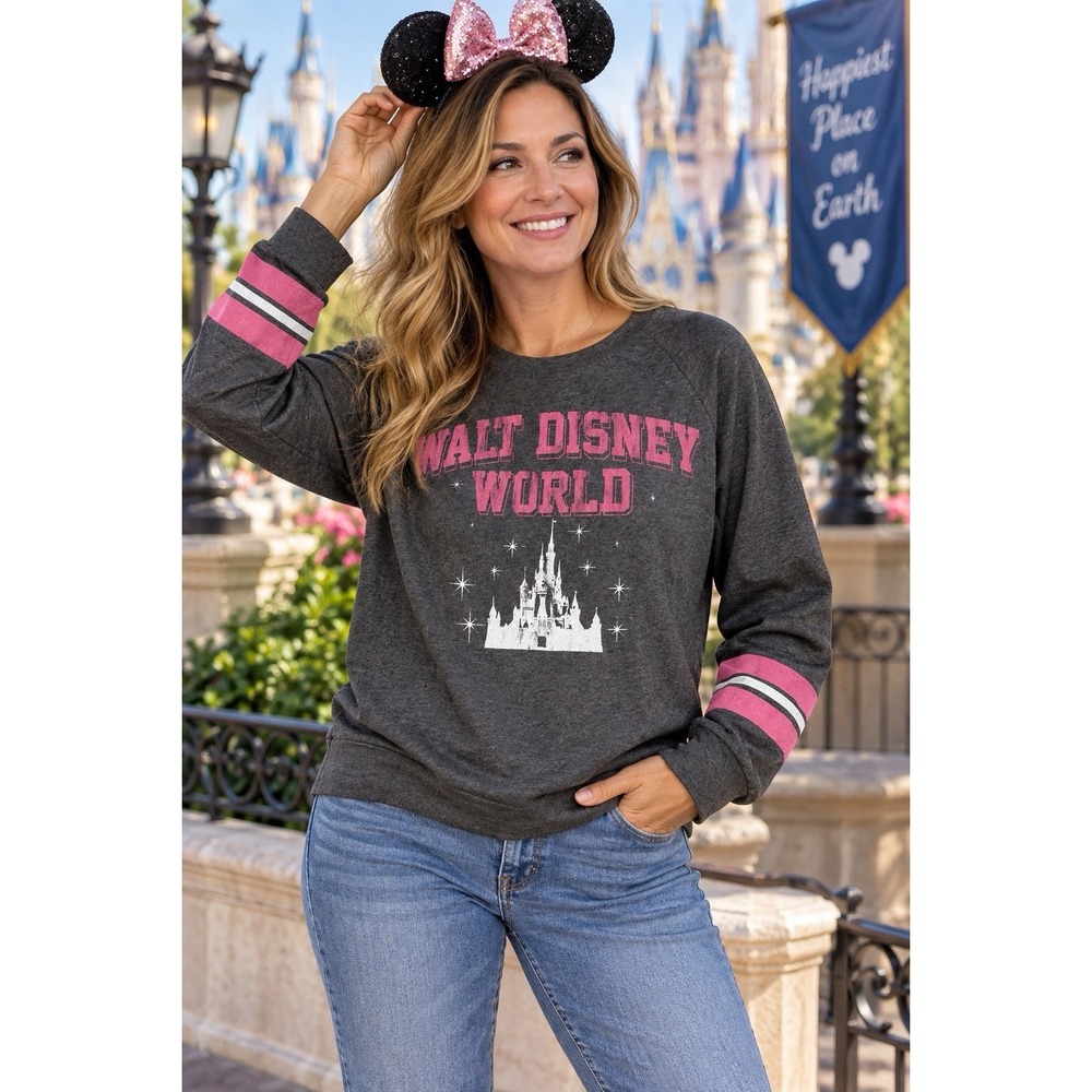 Disney Parks Walt Disney World Sweatshirt Women's XL Castle Pink Gray NWT